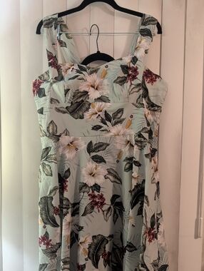 Hell Bunny Mint Hawaiian Print Floral Midi Dress, XL